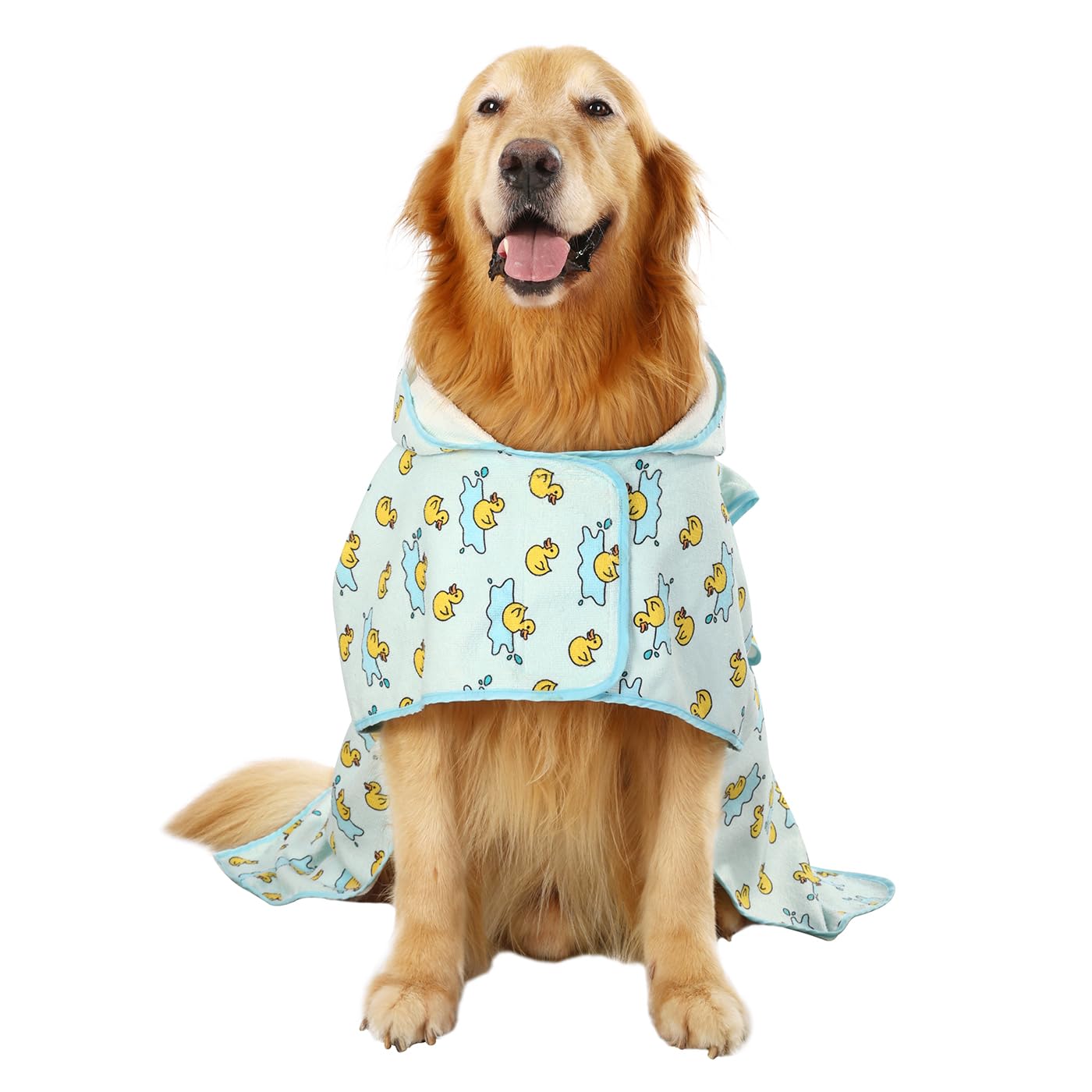 Hde Dog Bathrobe Super Absorbent Quick Drying Towel With Hood For All Dog Breeds Sizes S-Xxl - Rubber Duck Puddles - Xl