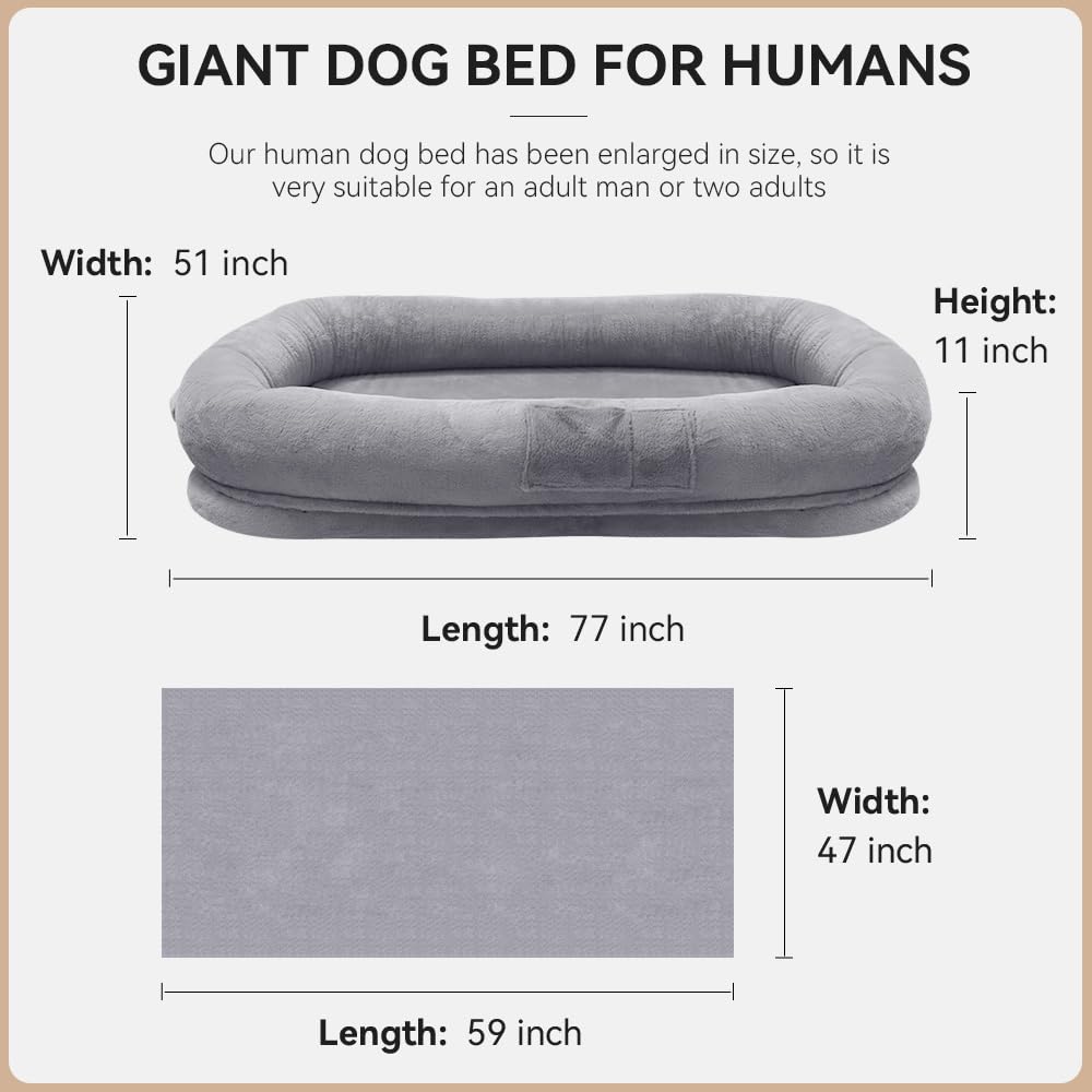 Ultra-Soft Human Size Dog Bed For People And Pets; 77   X51   X11    Extra Large Dog Bed With Raised Cushioned Rim, Removable Co