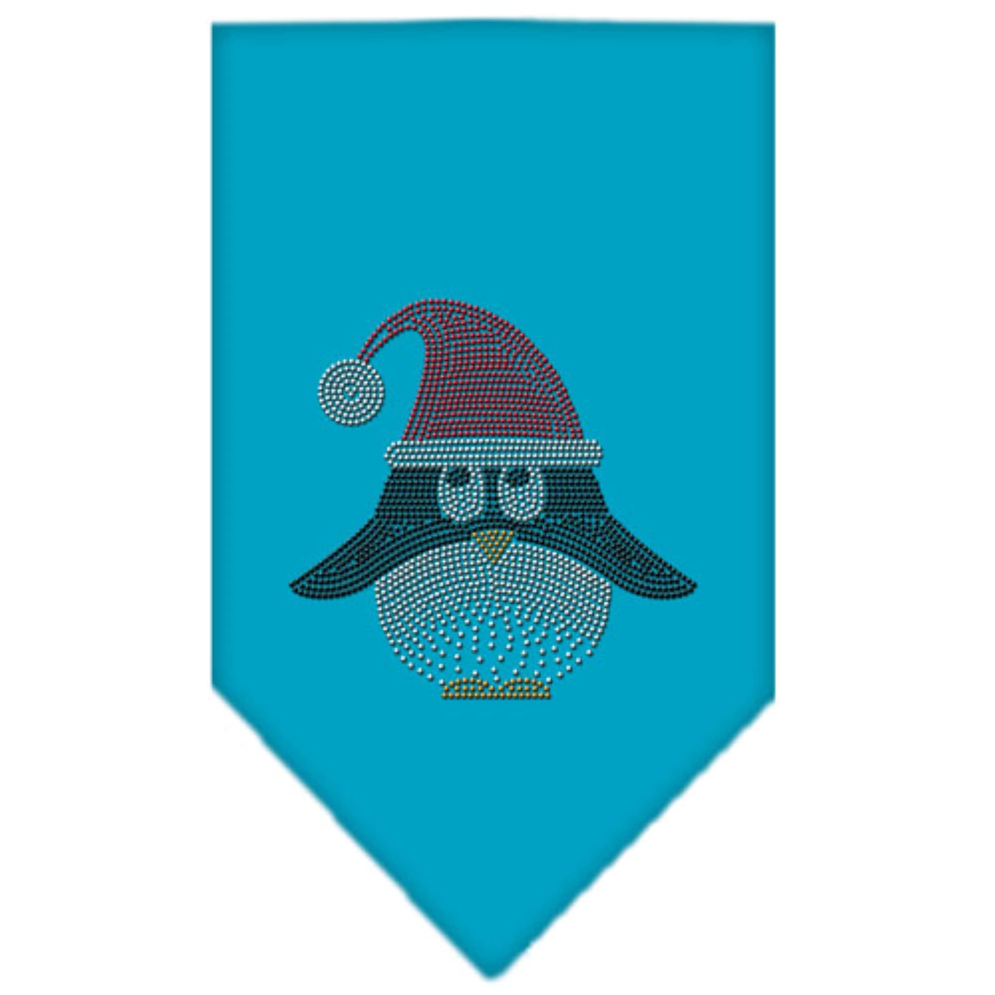 Christmas Pet and Dog Bandana Rhinestone, "Santa Penguin" Turquoise Small