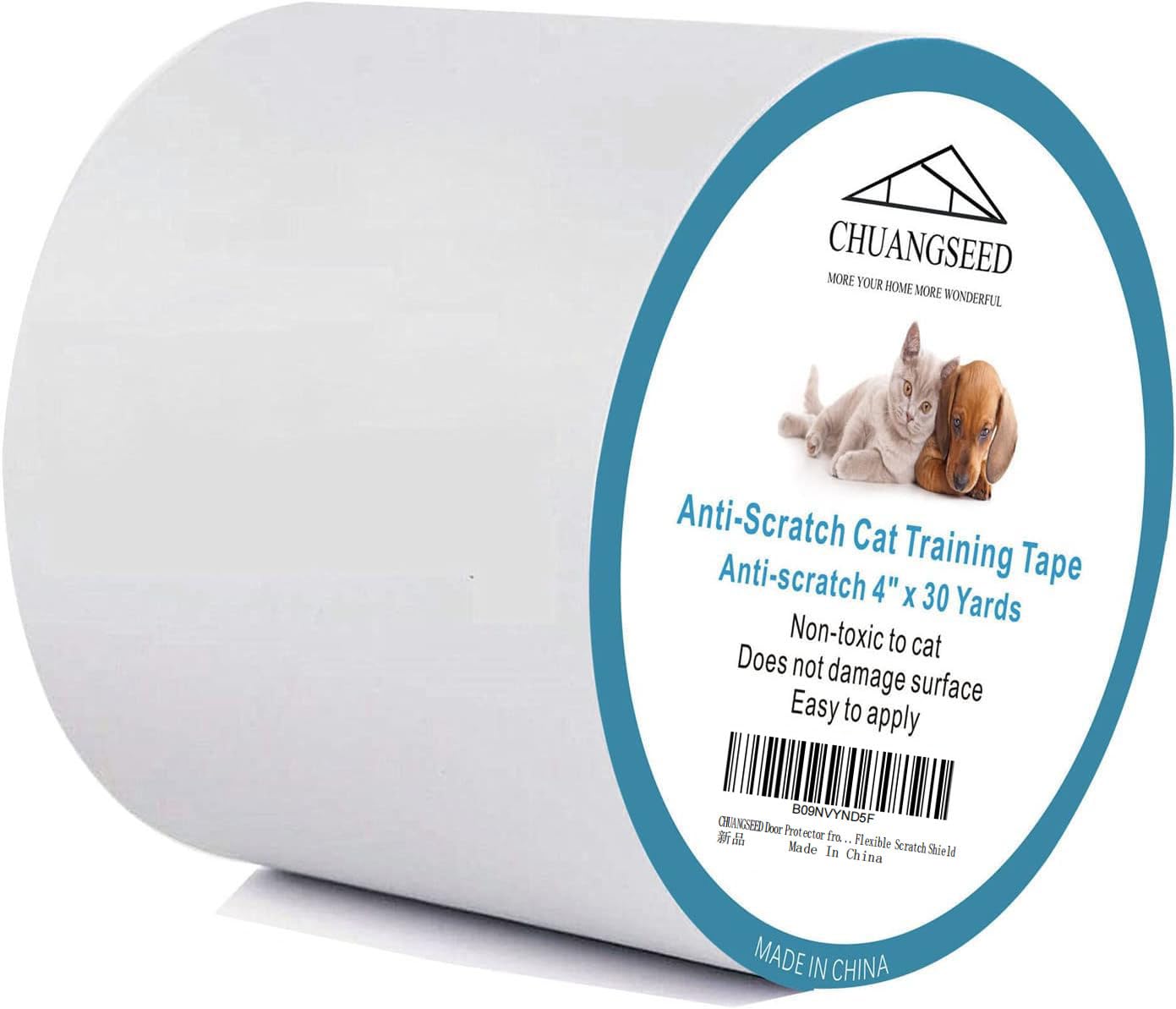 Chuangseed Anti Cat Scratch Tape, 4' X 30Yds, Transparent, Double Sided, Furniture Protector, Pet Safe, Easy Installation, One Year Warranty