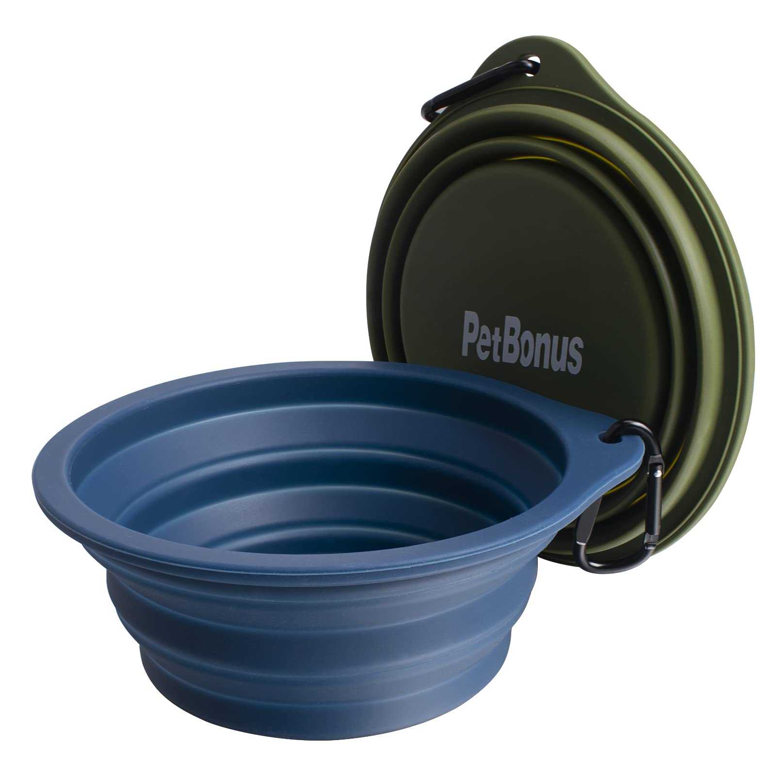 PetBonus 2-Pack Silicone Collapsible Dog Bowls, BPA Free Dishwasher Safe, Portable Foldable Expandable Travel Bowl, Food Water F