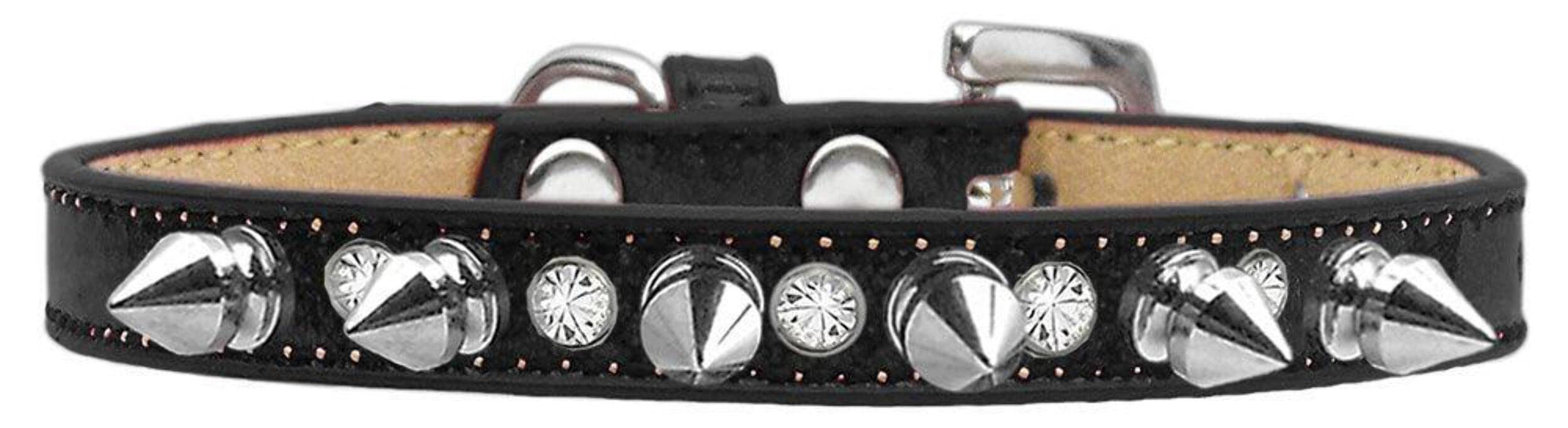 Dog, Puppy and Pet Ice Cream Collar, Crystal & Silver Spikes Black 10