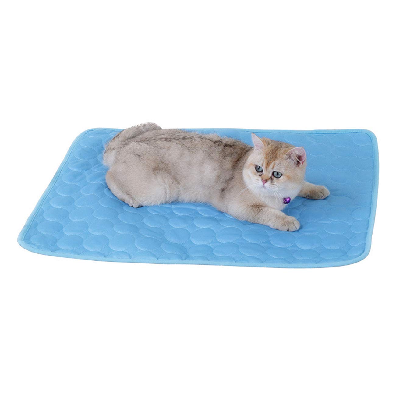 Wontee Pet Cooling Mat Dog Ice Silk Pad Blanket Washable Summer Sleeping Bed For Cats Dogs Kennel Sofa Bed Floor Travel Car Seats (Blue + Grey) (L)