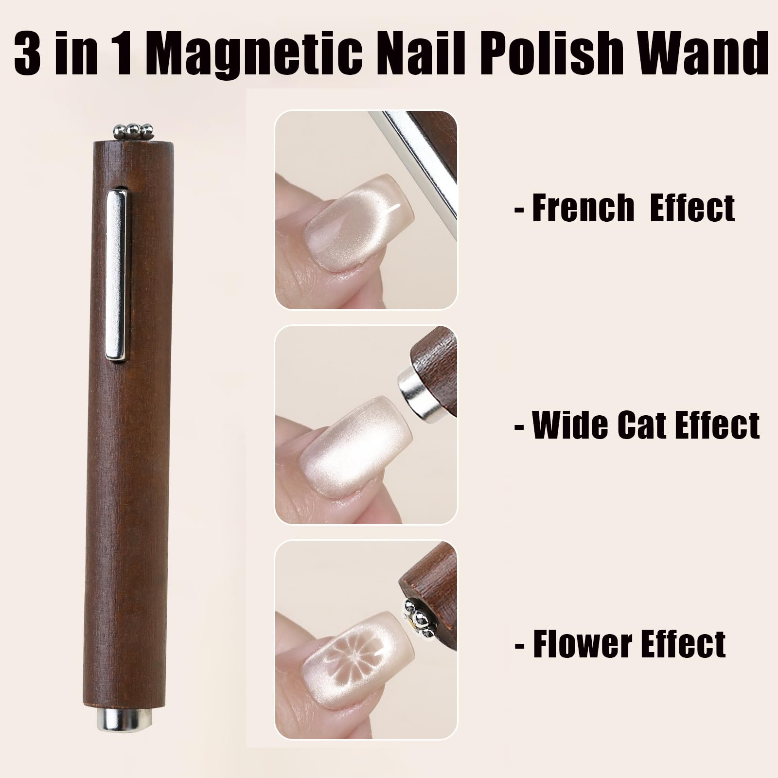 Weilusi 3 In 1 Cat Eye Gel Polish Double-Head Magnet Wand + 1Pc Strong Cylinder Cat Eye Magnet + 5Pcs Iron Wire For Heart Cat'S