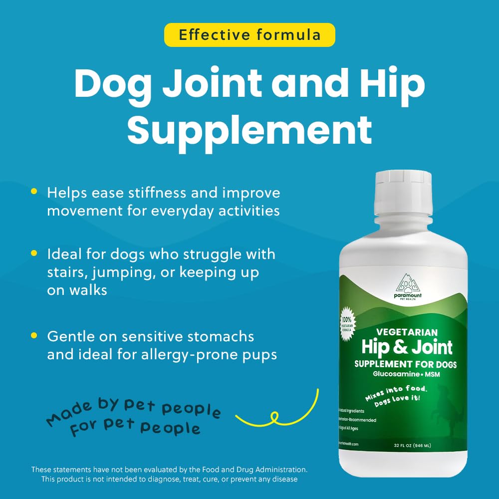 Paramount Pet Health Plant-Based Liquid Glucosamine for Dogs, 1600 mg Glucosamine Liquid for Dogs Joint Supplement, Ideal for Mo