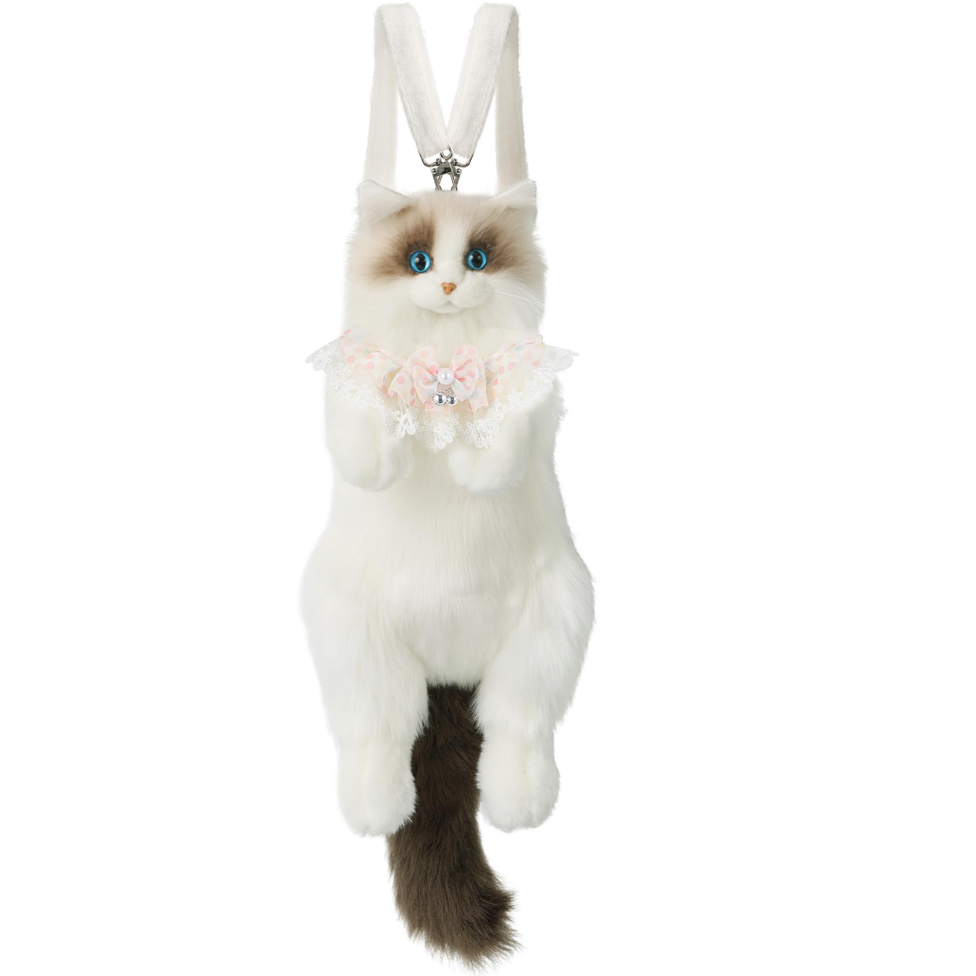 Chobyner Backpack Handbags-F, Multicolor, Ragdoll Cat With Lace Bell Bow Collar