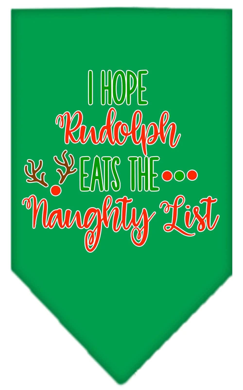 Christmas Pet and Dog Bandana Screen Printed, "Hope Rudolph Eats The Naughty List" Black Small