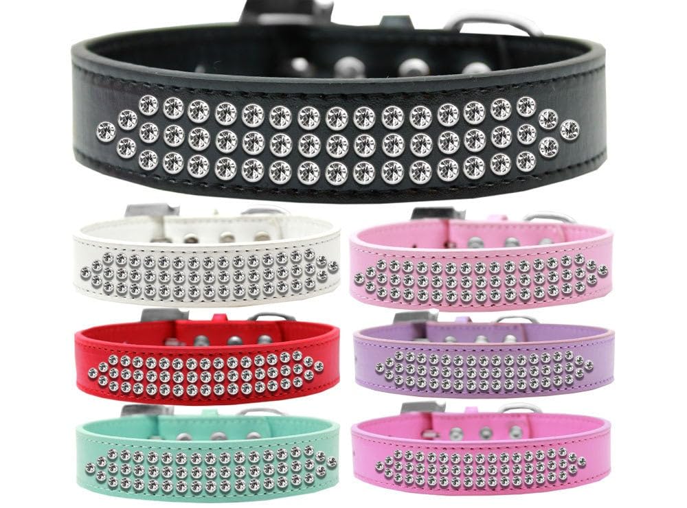Dog, Puppy & Pet Fashion Collar, Three Row Clear Crystal Rimsets Lavender 14