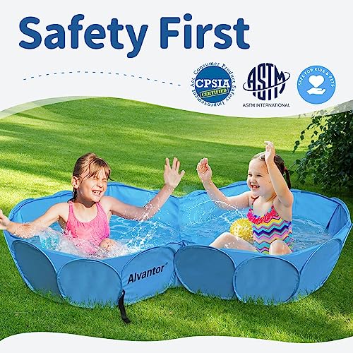 Alvantor Pet Double Swimming Pool Bathing Tub, 63"x35"x12", Blue, Durable PVC, Foldable Indoor/Outdoor, Model 2100D