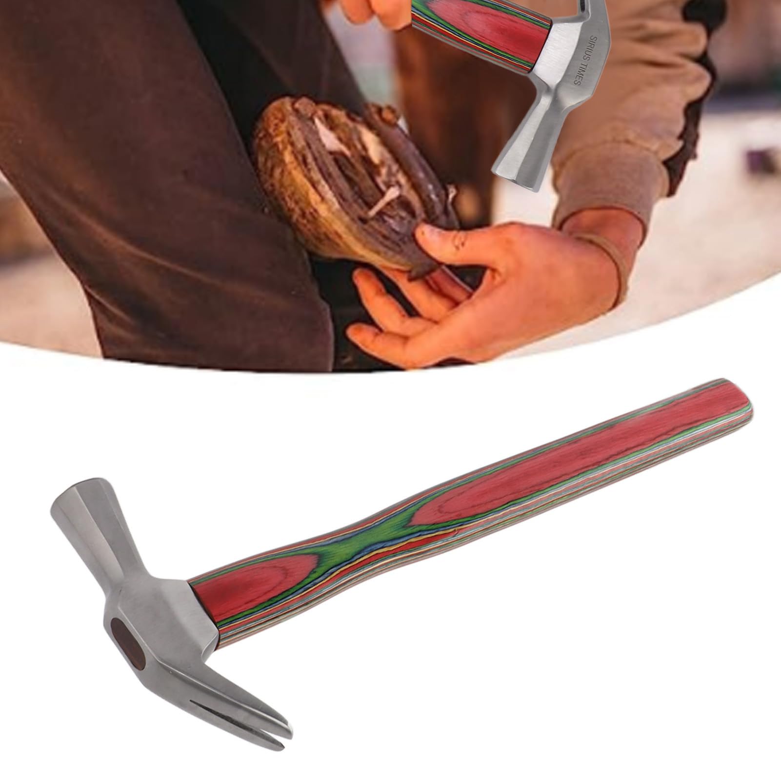 Tyenaza Farrier Hammer, Horseshoe Hammer Steel Wooden Handle Horse Shoe Nail Hammer Tool for Hoof Care