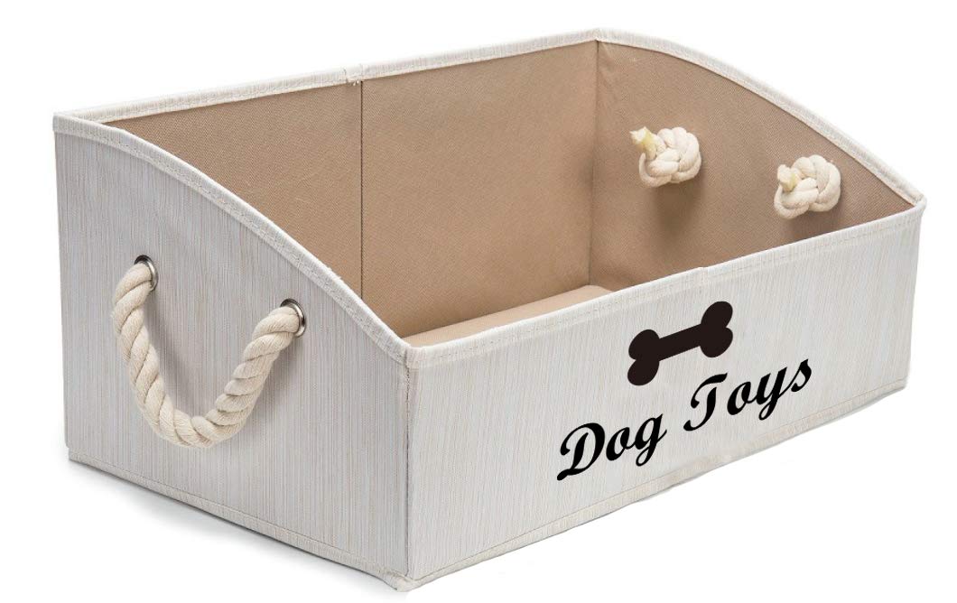 Geyecete Large Dog Toys Storage BinsFoldable Fabric Trapezoid Organizer Boxes with Weave Rope Handle,Collapsible Basket for She