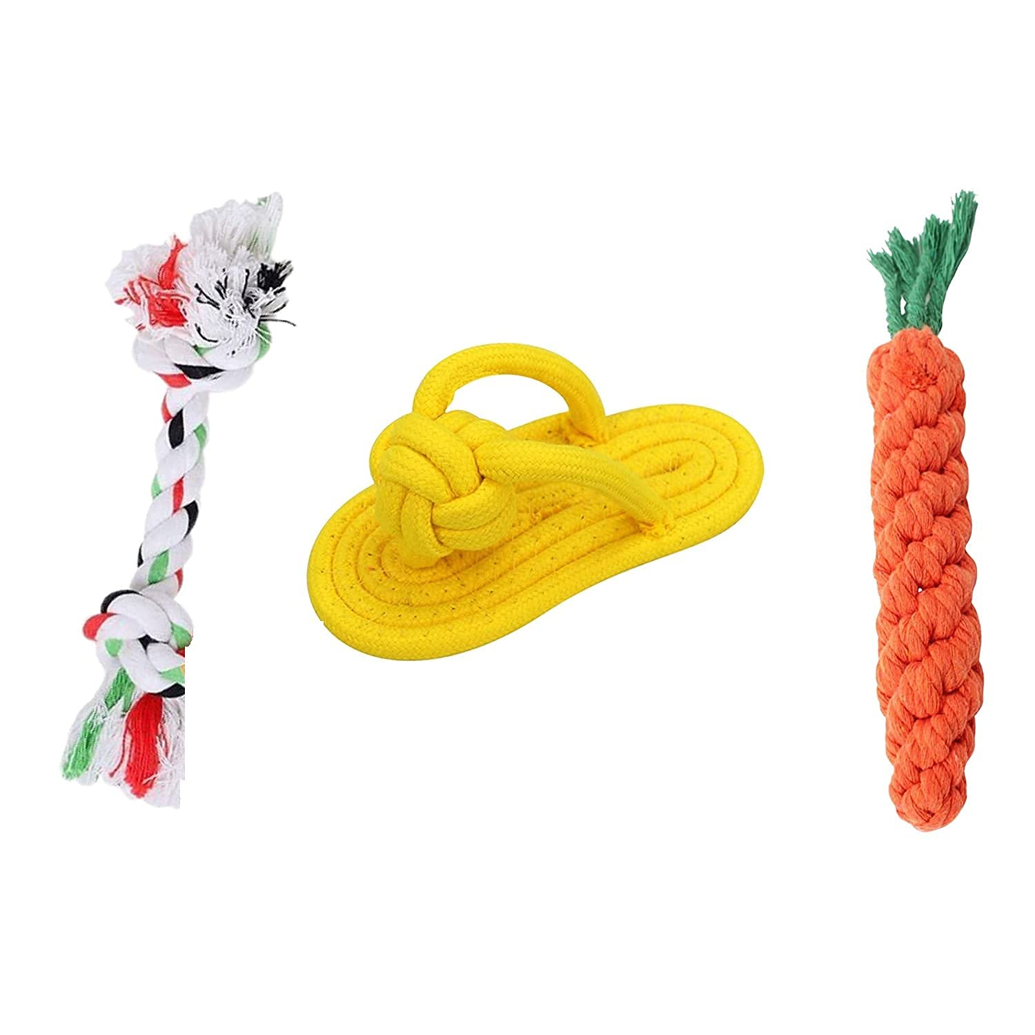 Pet Guard Durable Cotton Chewable Rope Teething Playing Toy For Puppies, Combo Pack Of 3