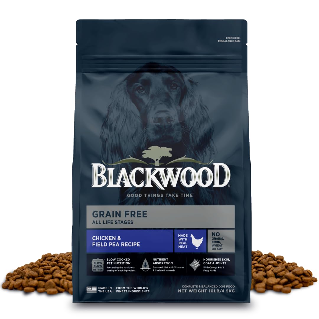 Blackwood Grain Free Dry Dog Food, Chicken & Field Pea Recipe, 10 Pound Bag for All Life Stages, Slow Cooked with Vitamins & Min