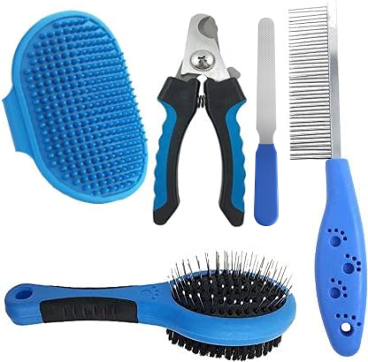 Rvpaws Complete Dog Grooming Kit  Includes Hair Brush, Nail Cutter, Massage Gloves, Flea Comb & Straightening Comb For All Coat