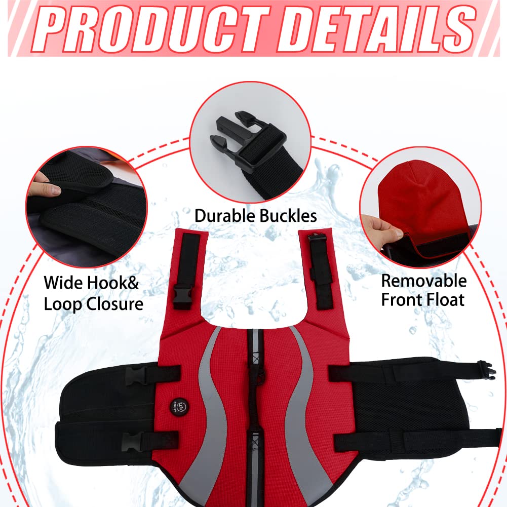 Emust Dog Life Jacket, Ripstop Large Dog Life Vests Swimsuit For Boating/Swimming/Pool With Double Rescue Handles, Flotation Ves