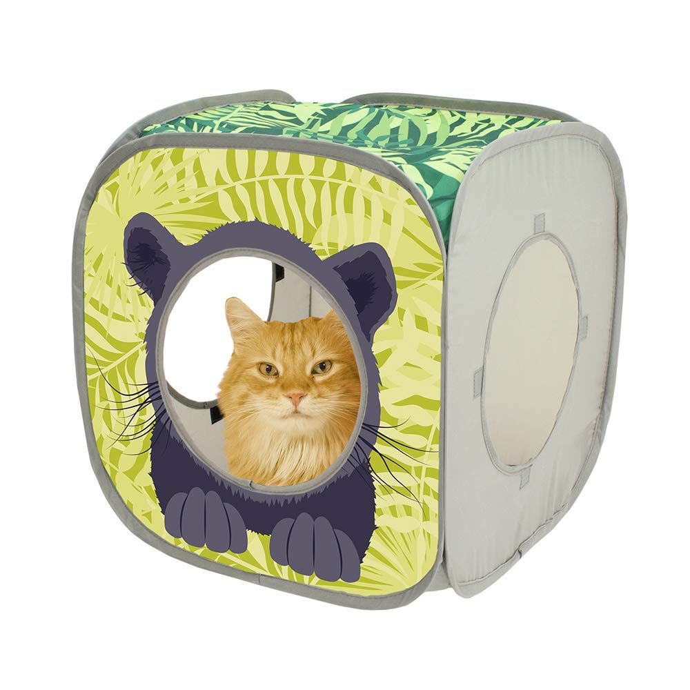 Kitty City Safari Play Cubee - Multicolor Cat Cube, 15" H x 15" W, Polyester Play Kennel & Bed, Model SP-0376-CS01