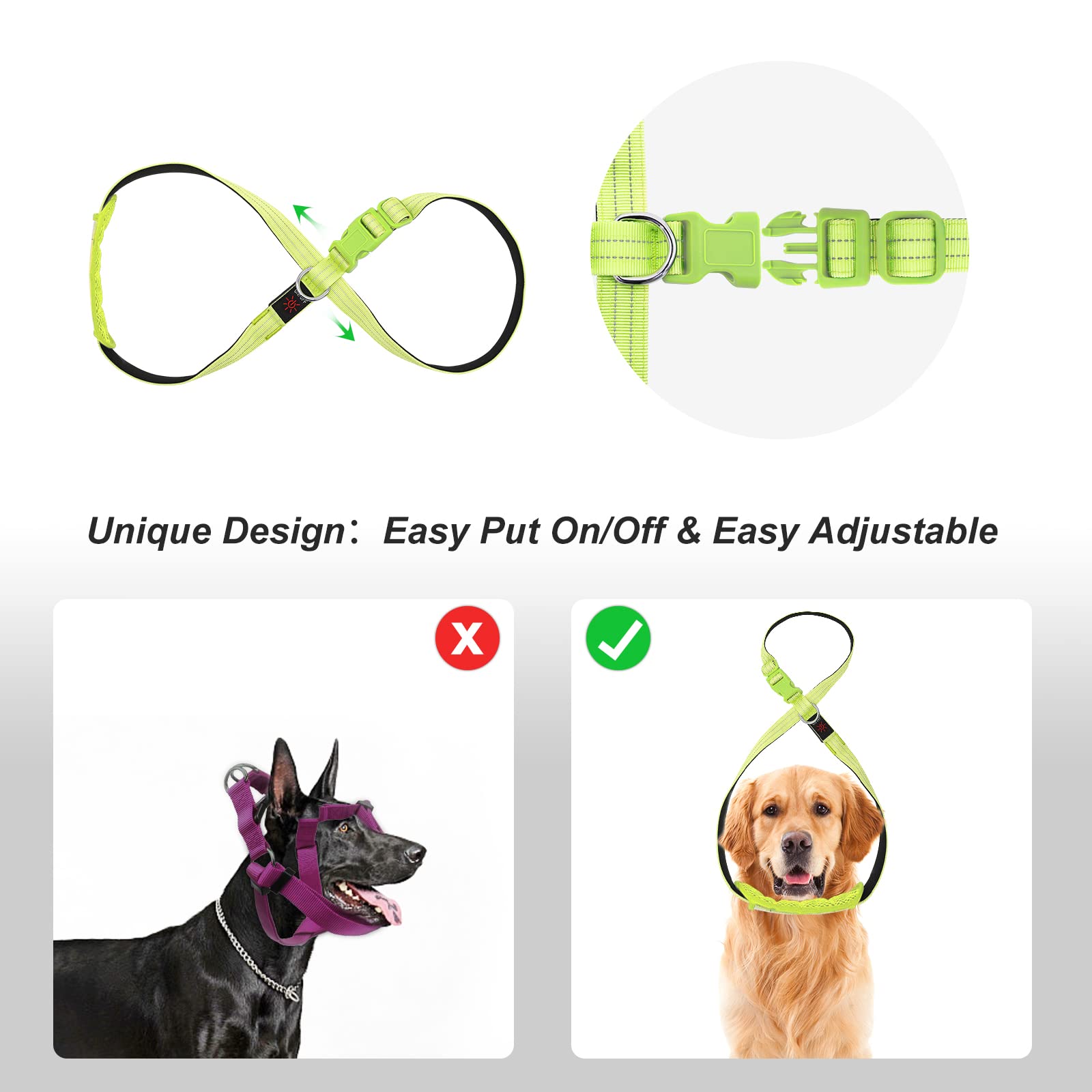 PZRLit LED Light Up Dog Harness, Rechargeable & Reflective, Medium Green, Soft Padded Nylon, Model YX09, Waterproof for Night Safety