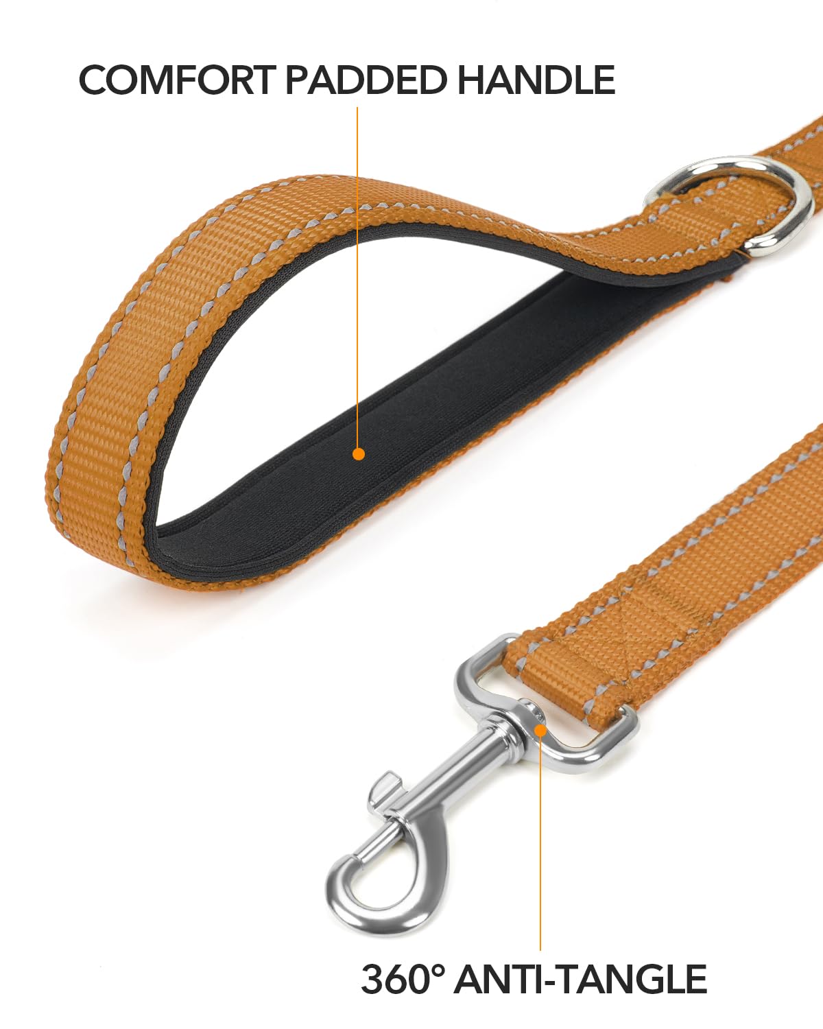 Taglory Nylon Dog Leash 6Ft, Soft Padded Handle Pet Reflective Leashes For Puppy Small Medium Dogs Walking & Training,Tan