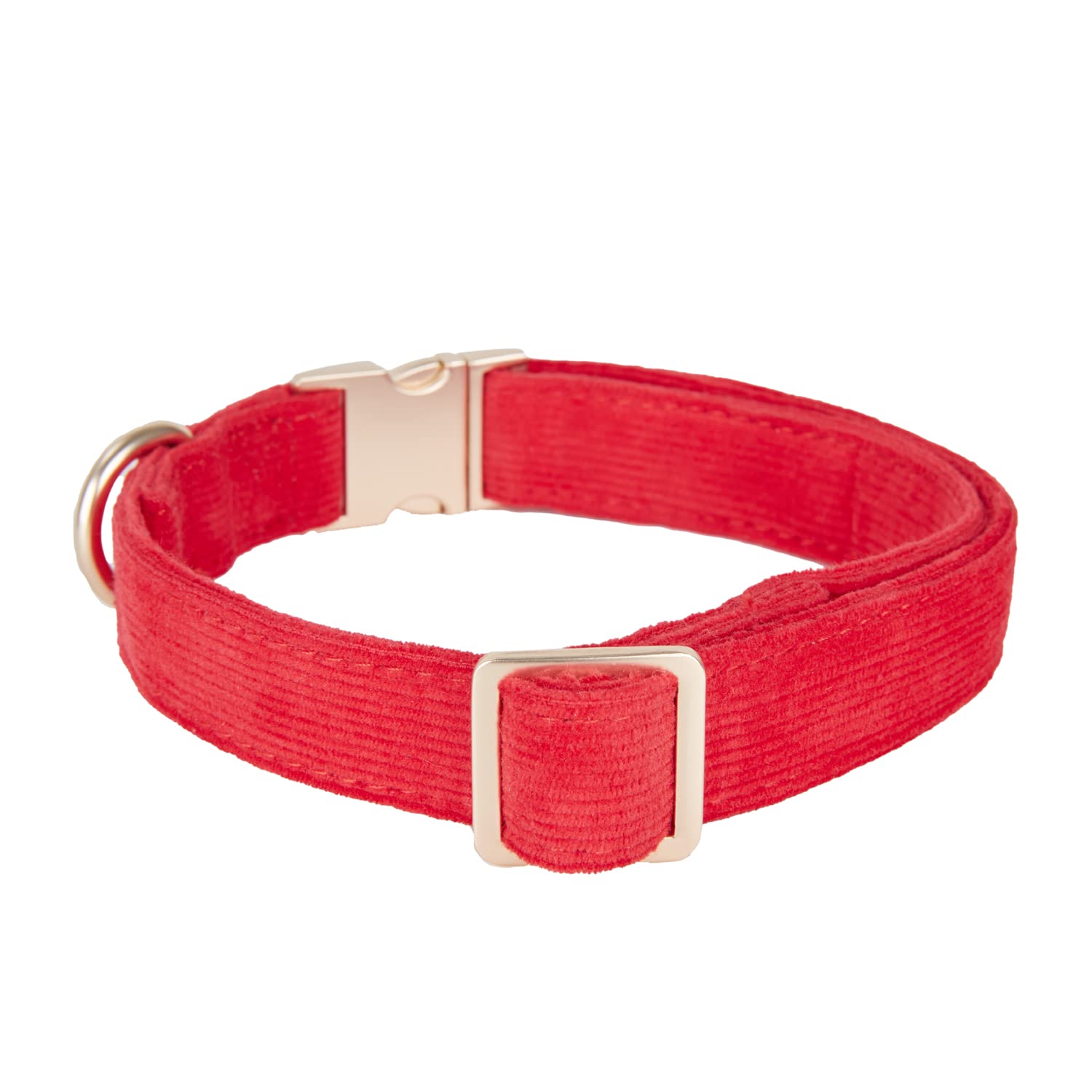 YUDOTE Soft Cotton Dog Collar with Metal Buckle Adjustable Heavy Duty Comfy Corduroy Collars for Small Medium Large Dogs,Red,Sma