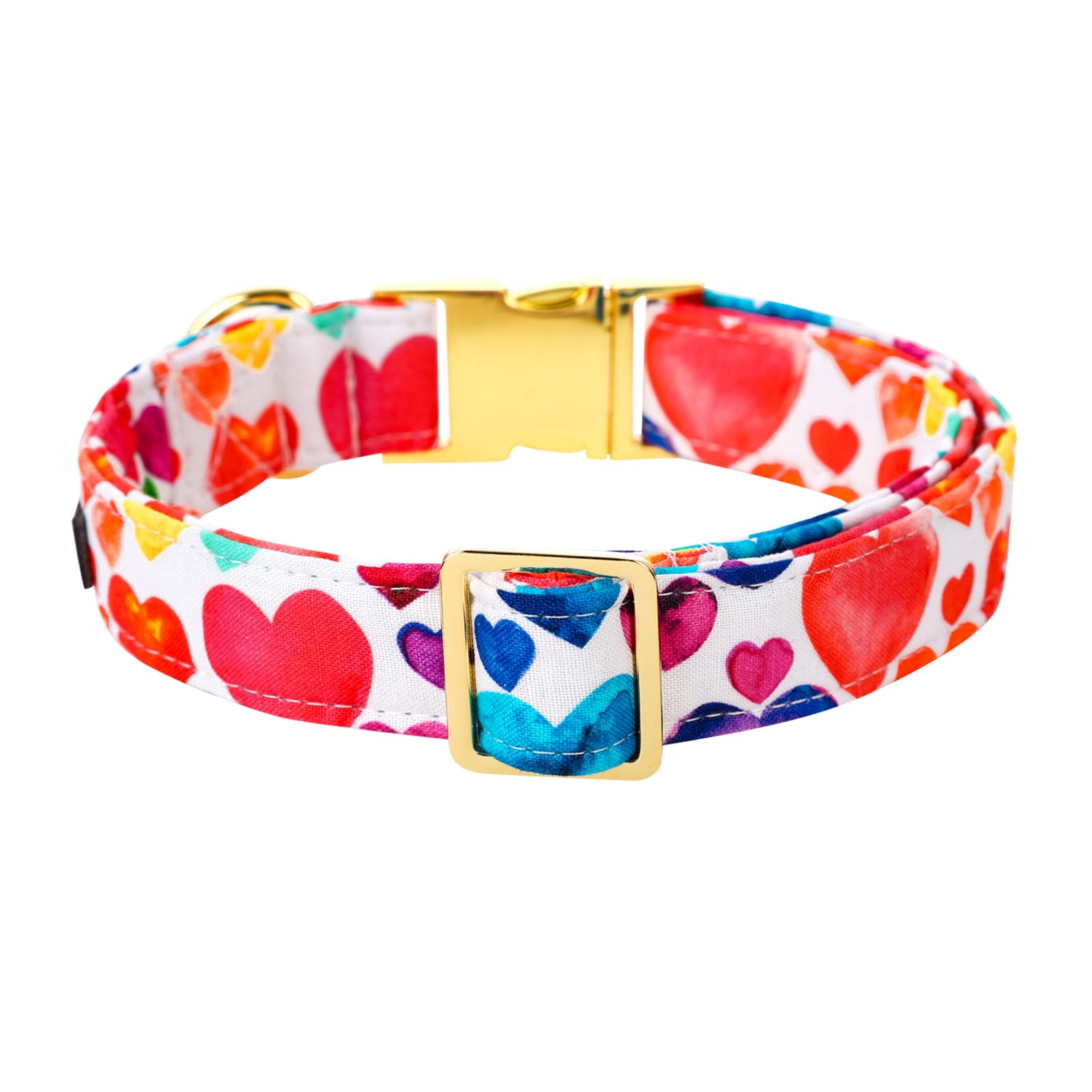 Lionet Paws Valentine Dog Collar, Heavy-Duty Cute Colorful Heart Pattern Pet Collar With Metal Buckle For Medium Large Dogs, Nec