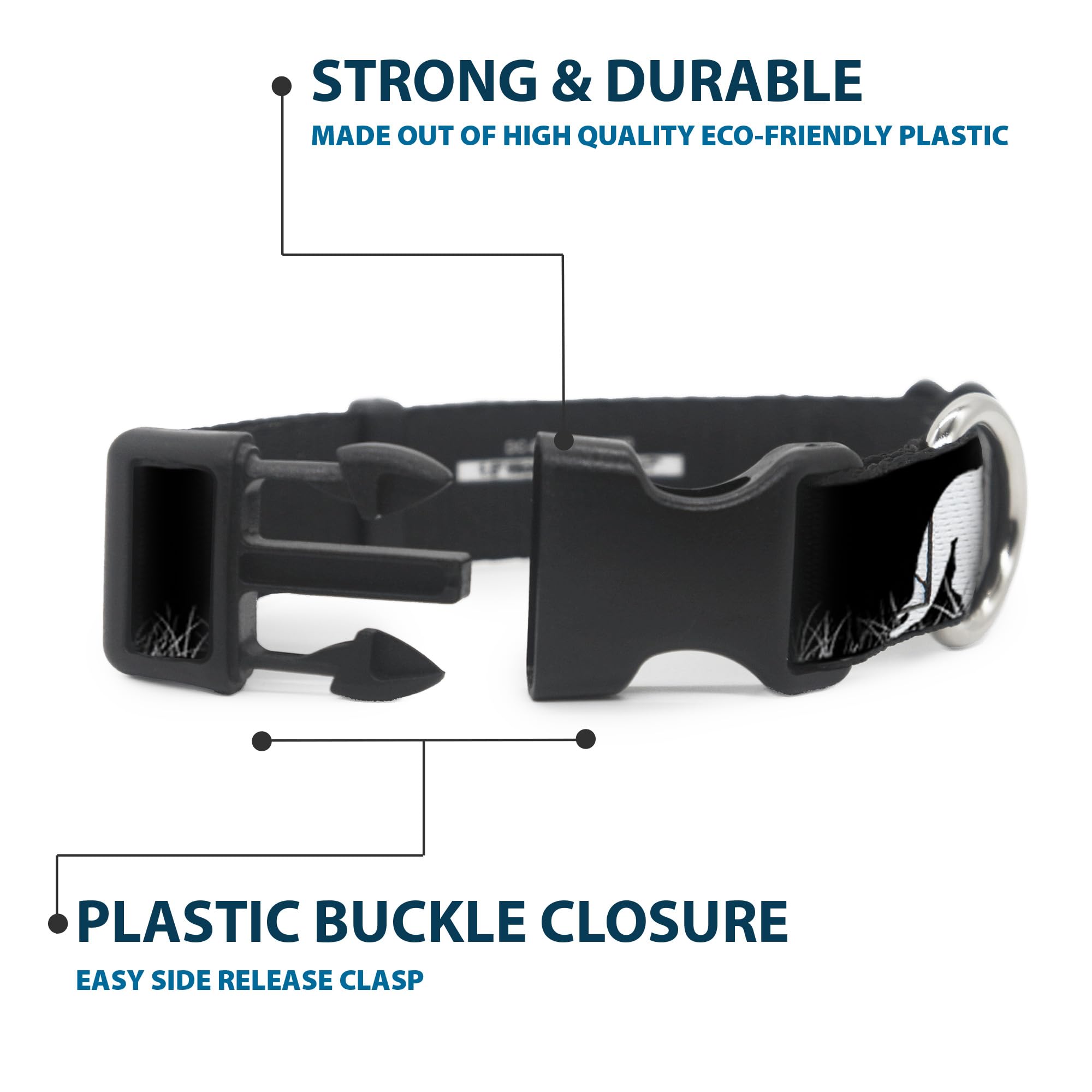 Buckle-Down Plastic Clip Collar - Bigfoot Silhouette I Believe Black/Gray/White - 1/2' Wide - Fits 9-15' Neck - Large