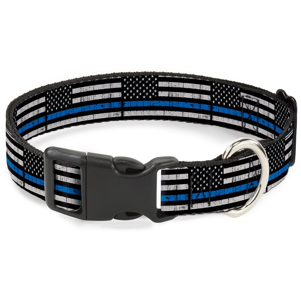 Buckle-Down Pc-W30170-Wm Ana Weathered Flag Black/Gray/Blue Plastic Clip Collar, Wide Medium/16-23'