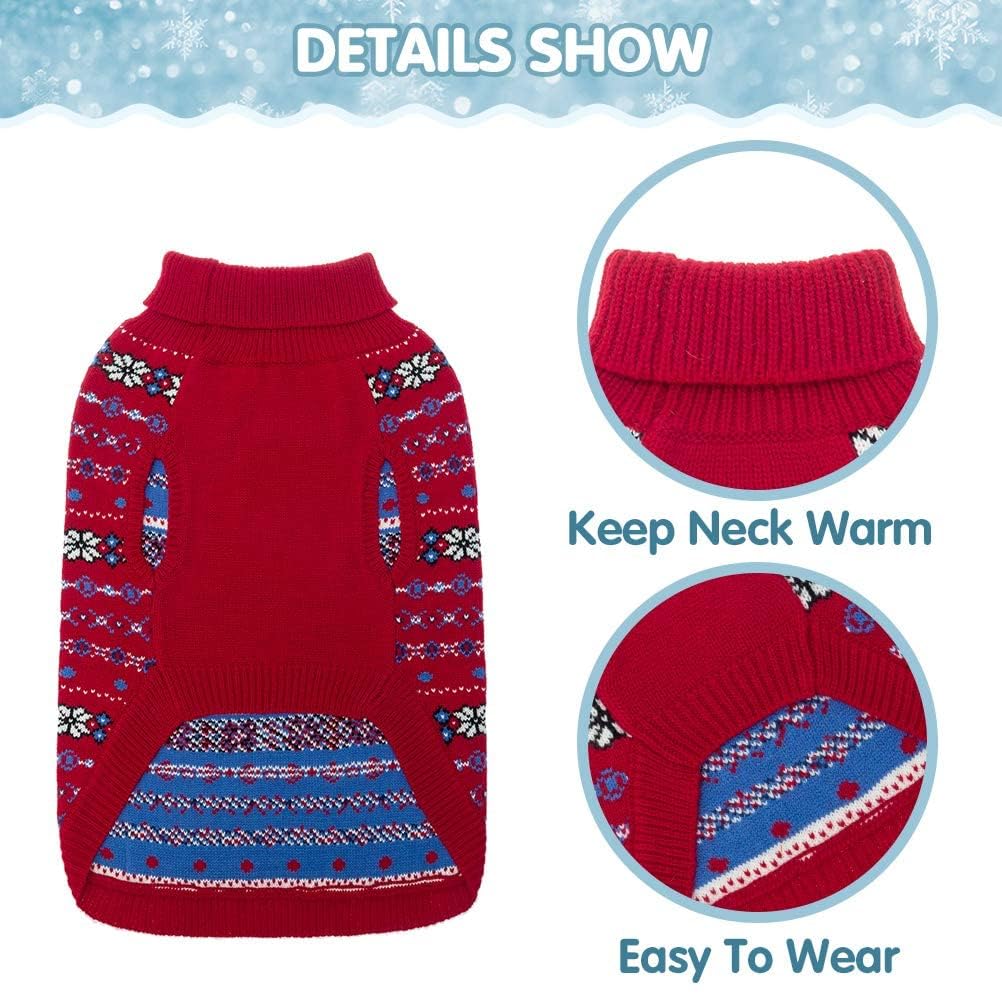 Bingpet Dog Sweater - Christmas Winter Warm Dog Clothes - Turtleneck Sweater For Small Medium Large Dogs - Classic Snowflake Dog