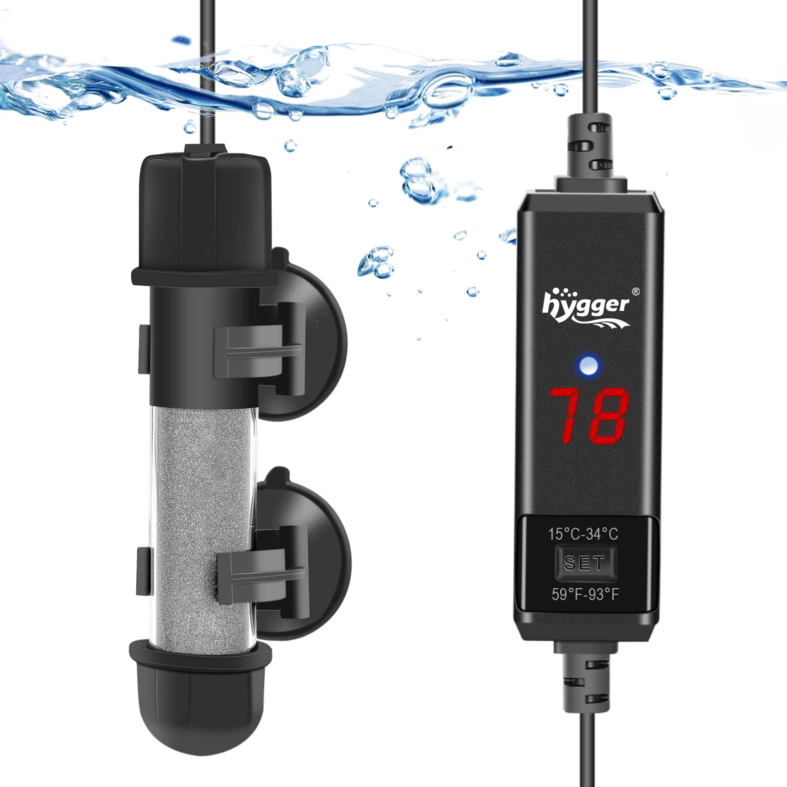 Hygger Small Aquarium Betta Heater, Submersible Fish Tahk Heater 10W/25W/50W/100W With Led Digital Display, Suitable For Marine Saltwater And Freshwater Up To 5/10/16/26 Gallon