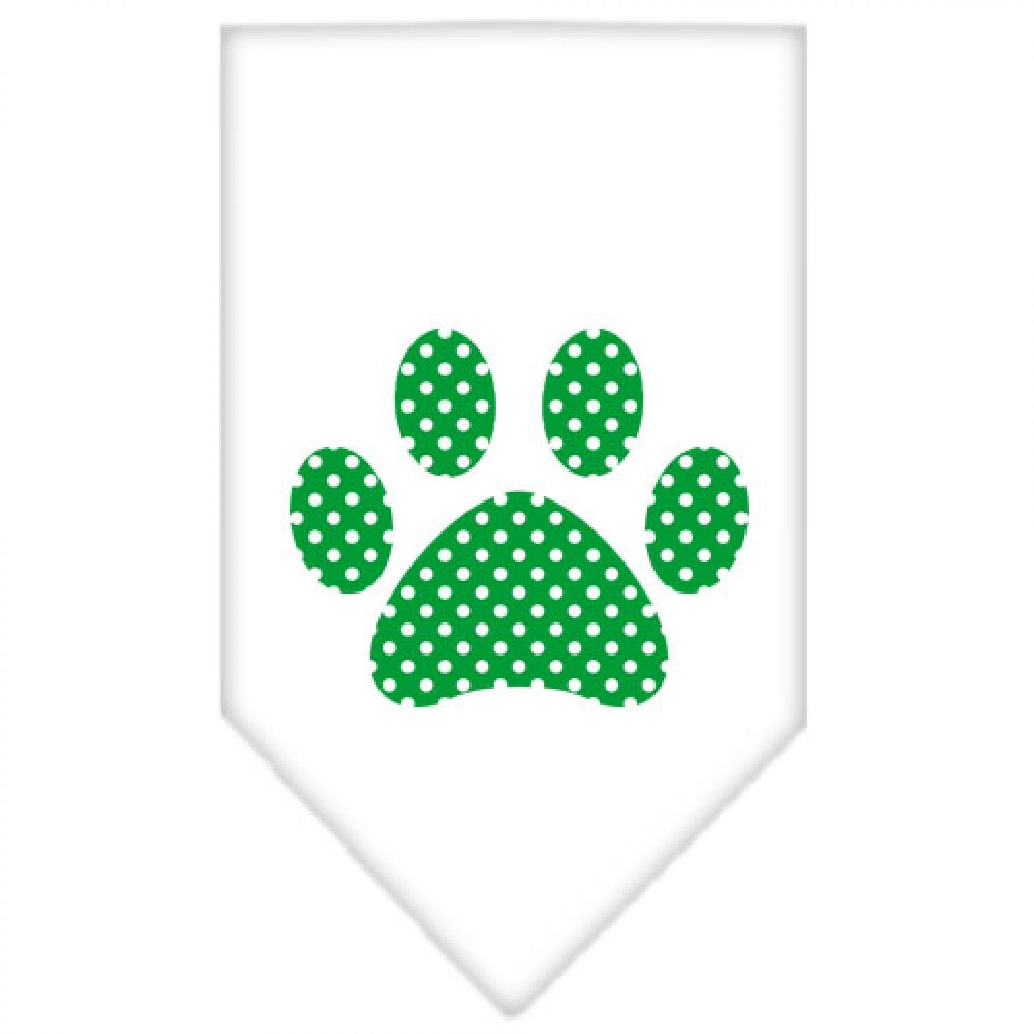 Pet and Dog Bandana Screen Printed, "Green Swiss Dot Paw" White Small