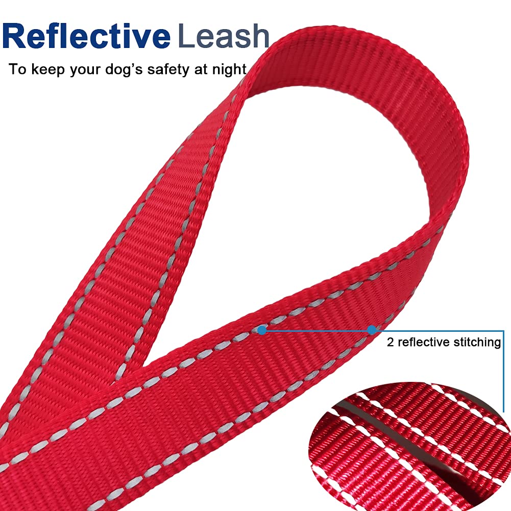 Sepxufore 6Foot Tie Out Nylon Dog Leash, Heavy Duty 1' Wide Reflective Thick Lead For Medium Large Dogs Indoor Outdoor Front Yard Camping (Red)