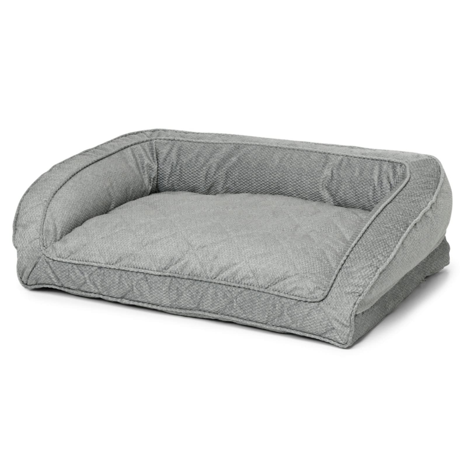 Orvis Comfortfill-Eco Bolster Dog Bed - Plush Rectangular Dog Beds With Three-Sided Bolster For Leaning, Grey Tweed - Medium