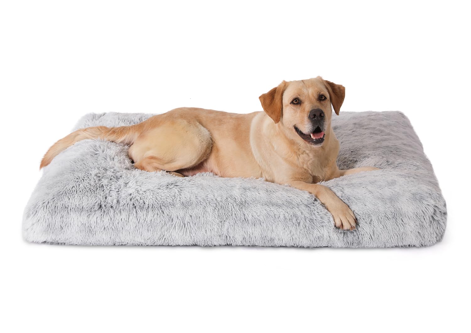Bedfolks Plush Dog Crate Bed, Waterproof & Washable Faux Fur Pad For Extra Large Dogs, Grey, 41''X27''