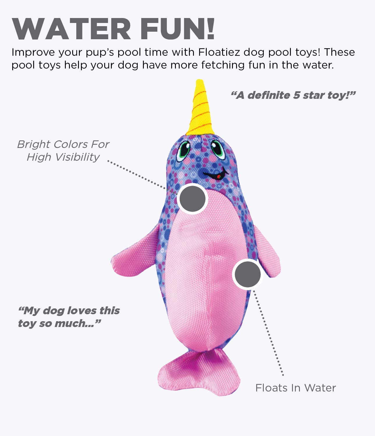 Outward Hound Floatiez Narwhal Dog Toy, Large Purple Polyester, Model 67875
