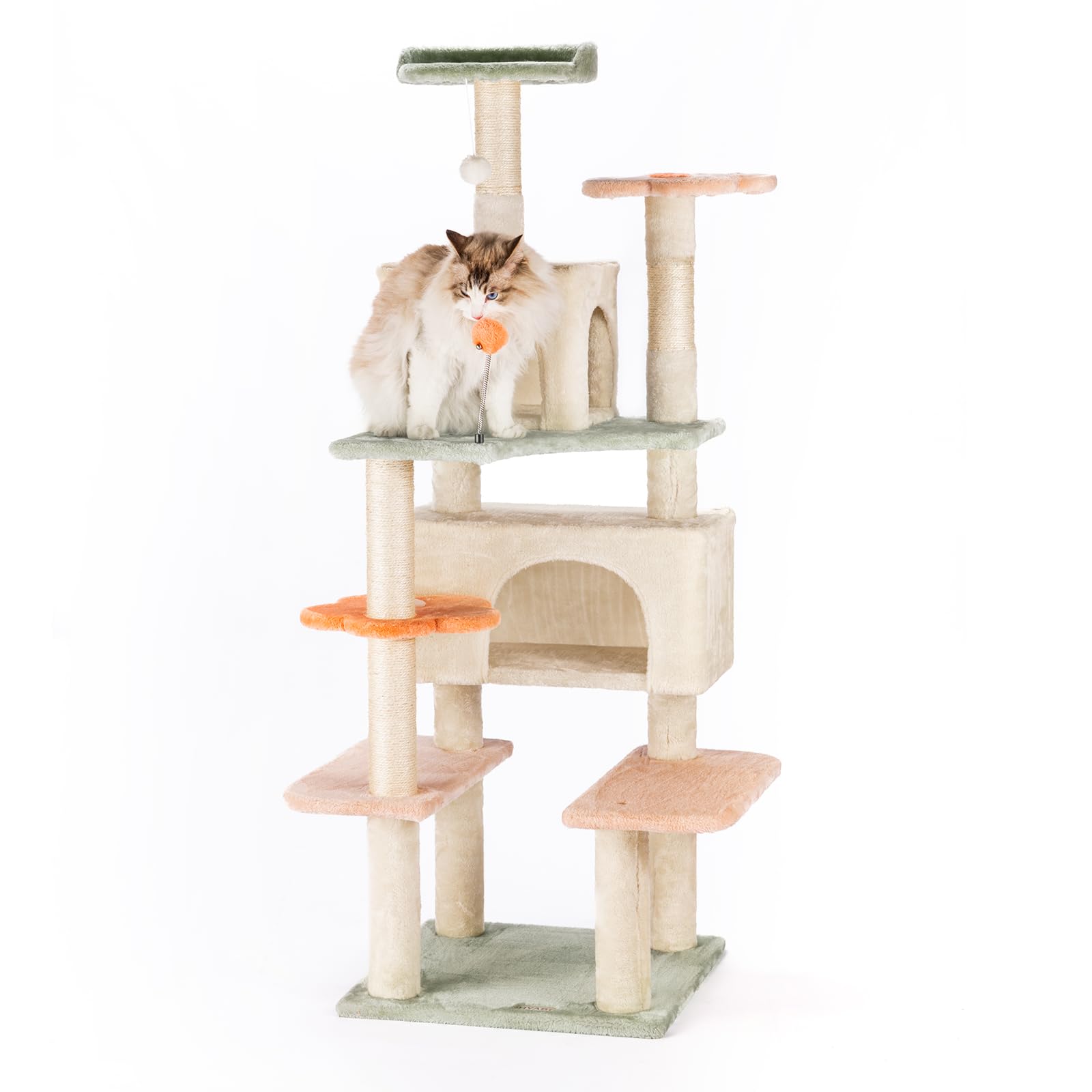 Hyabi 59 Inch Flower Cat Tree Tower Condo Multi-Level Furniture Apartment Plush Amusement Platform With Scratch Posts Toy Ball Pet House Play For Indoor Cats Large Adult