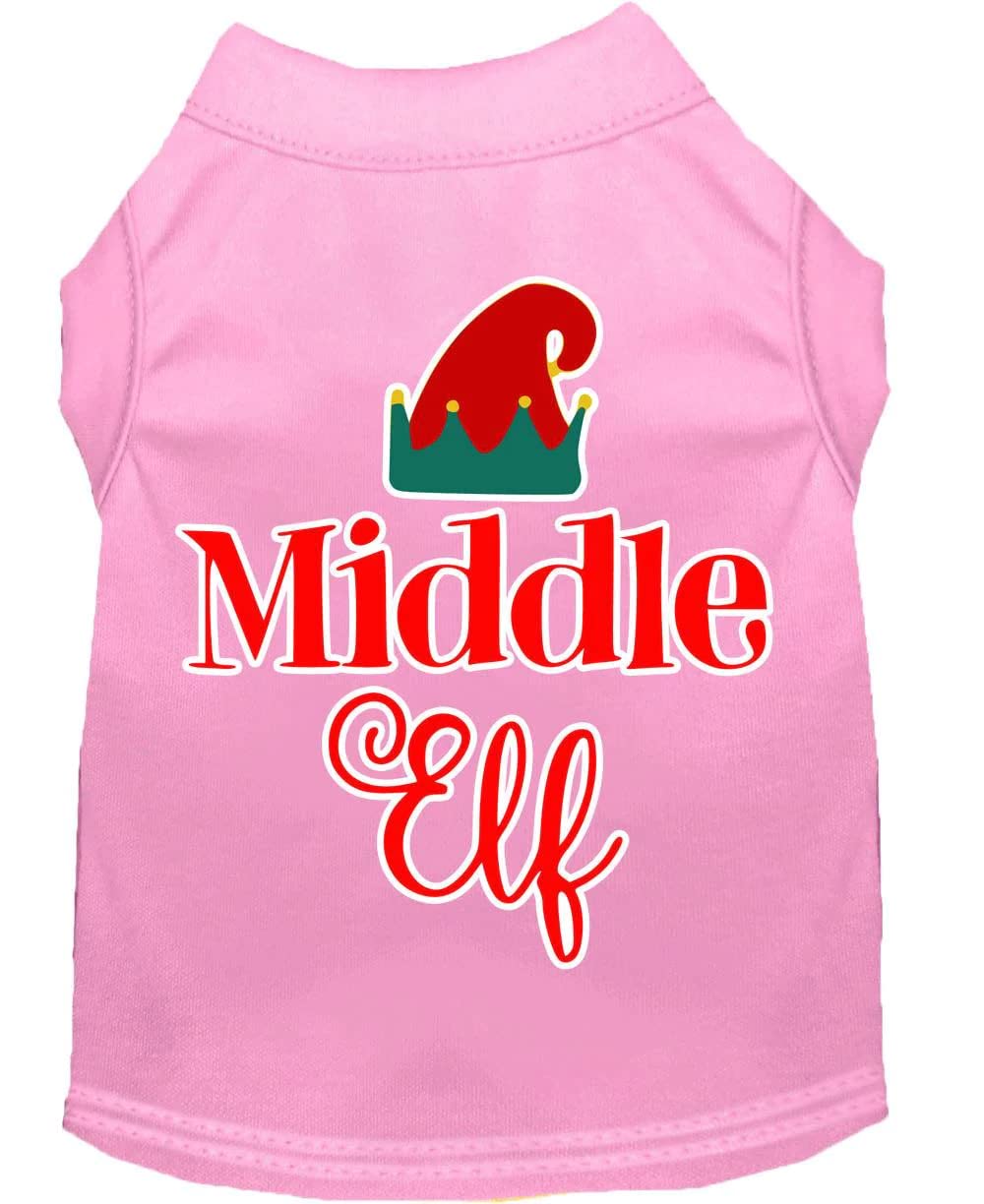 Christmas Pet Dog & Cat Shirt Screen Printed, "Middle Elf" Light Pink SM (3-6 lbs.)
