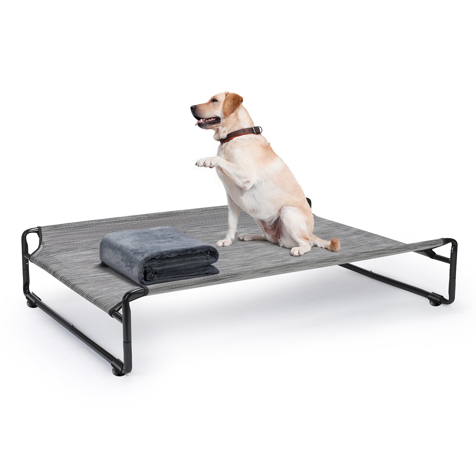 Veehoo Large Elevated Dog Bed With Flannel Dog Blanket, Outdoor Guardrail Raised Pet Cot For Extra Large Dogs, Anti-Slip Camping