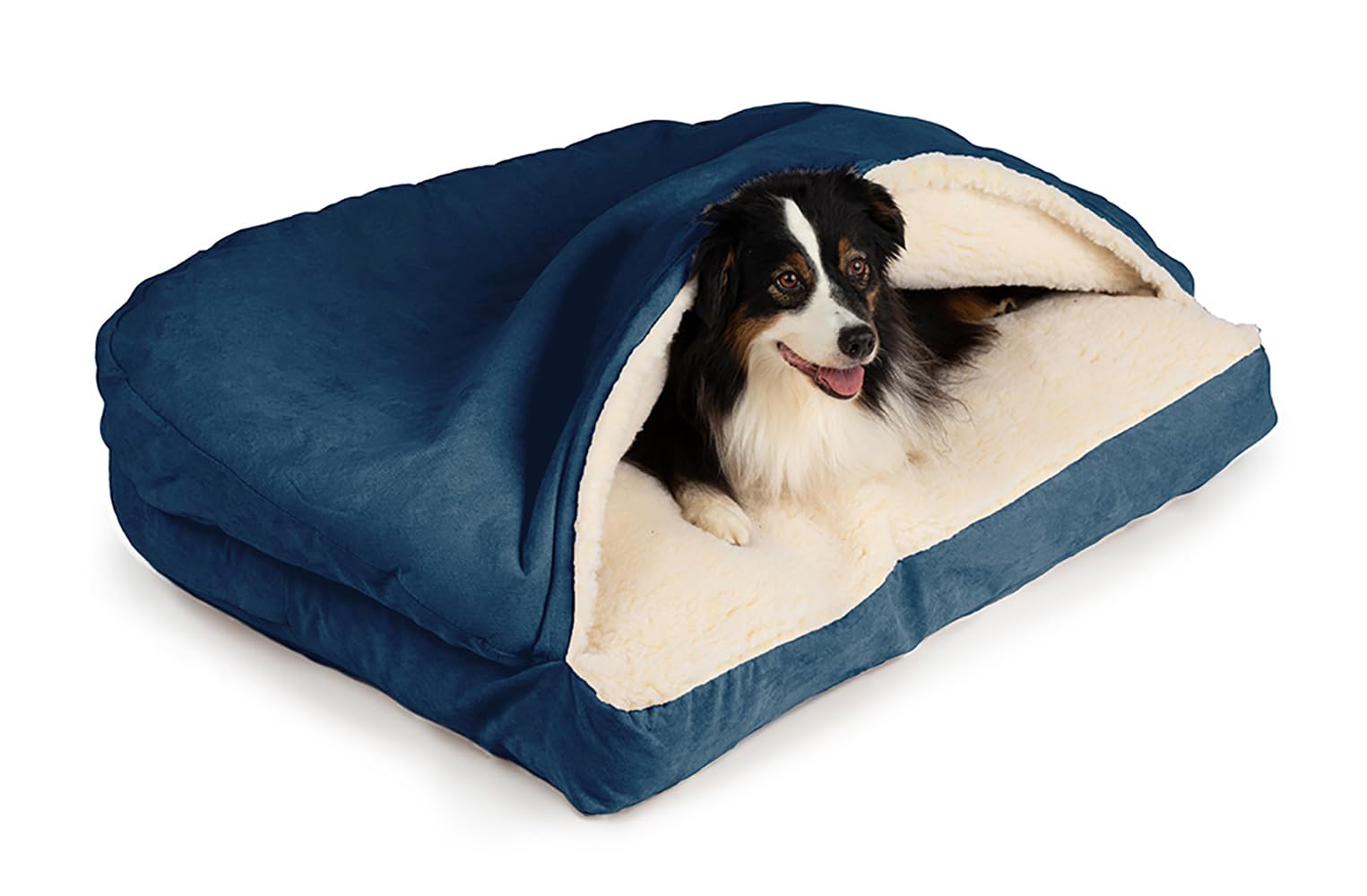 Snoozer Pet Products Luxury Rectangle Cozy Cave Dog Bed With Microsuede, Large, Sapphire