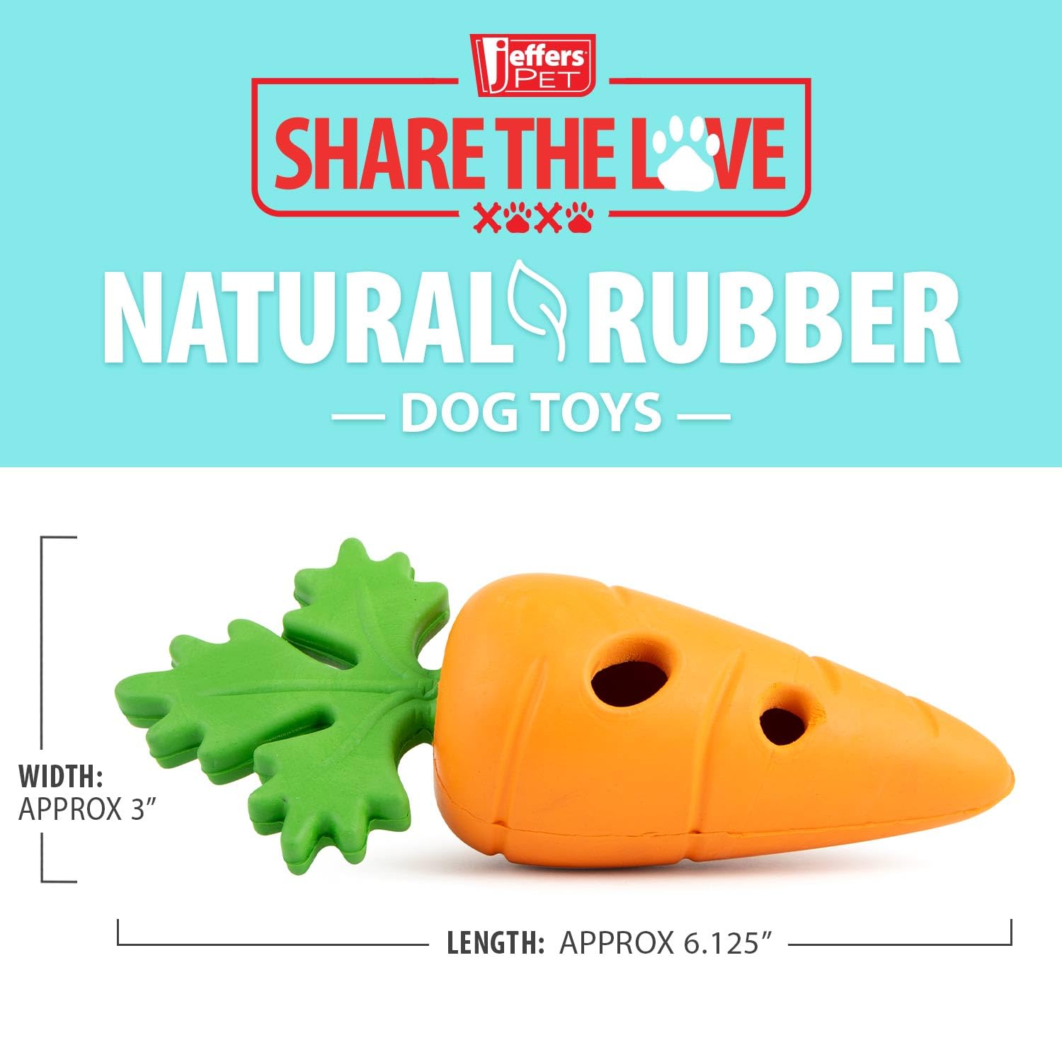 Jeffers Pet Natural Rubber Dog Chew Toy - Baby Carrot, Small - Treat Dispensing, Vanilla Scent, Durable, Non-Toxic, Dishwasher S