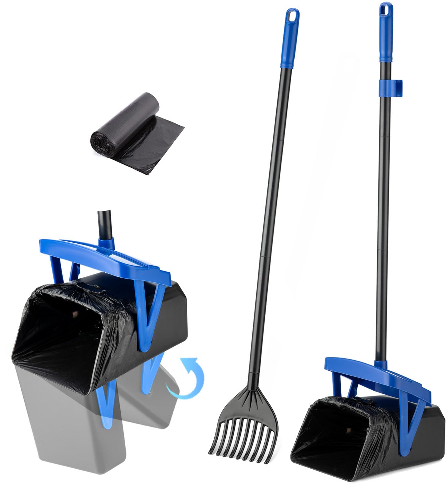 Timingila Pooper Scooper Swivel Bin & Rake For Large Medium Small Dogs Non-Breakable Dog Poop Scooper With 20 Waste Bags Easy To