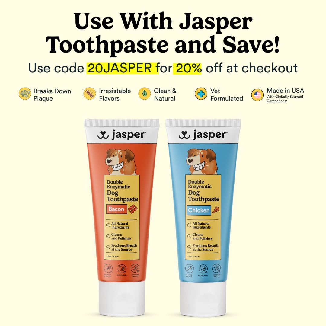 Jasper Large Dog Toothbrush, 360 Degree Pet Tooth Brushing Kit, Cat Toothbrush, Canine Dental Care & Teeth Cleaning Kit, Pet Fin