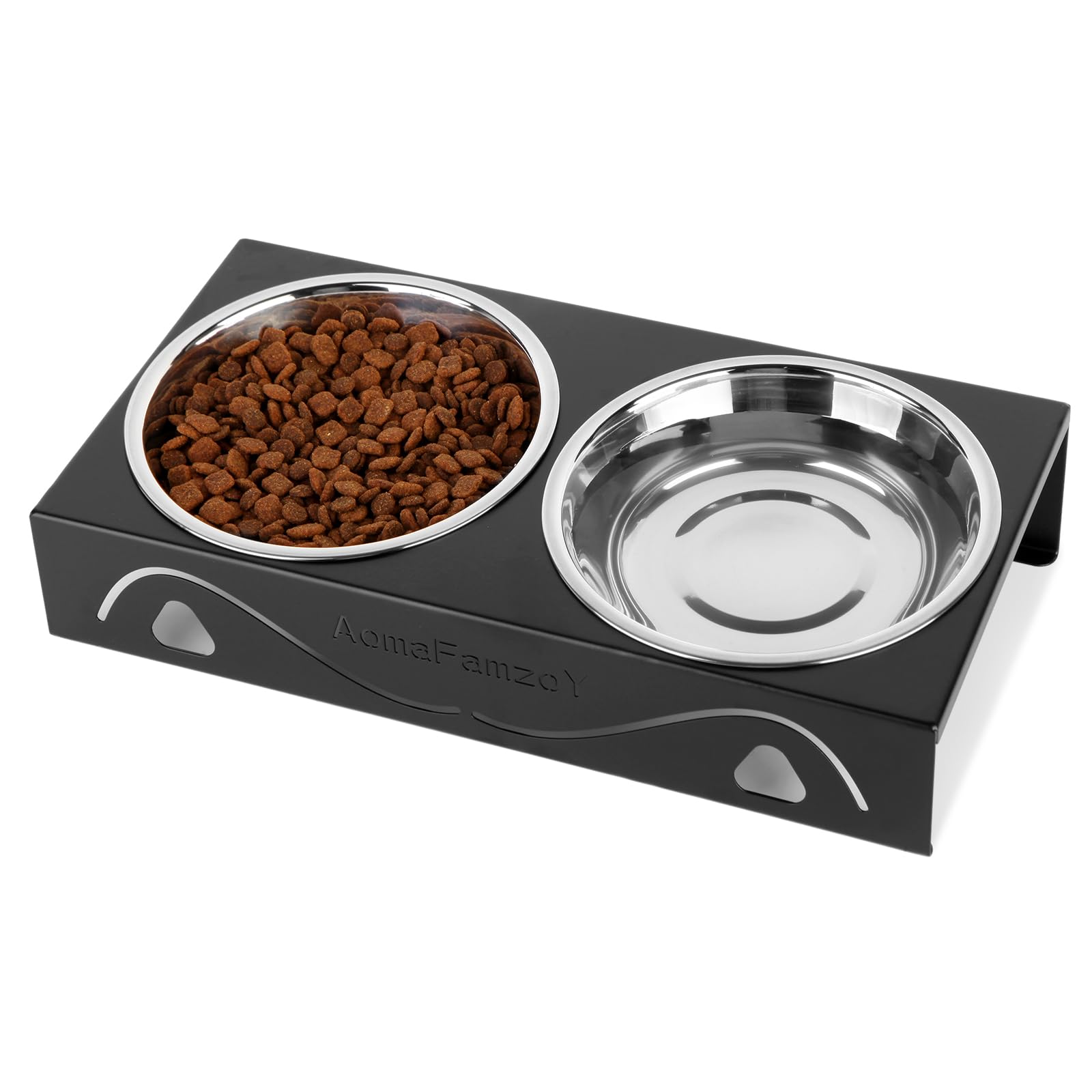 Elevated Cat Bowls 5 Tilted Raised Pet Food Water Bowl Set, 2 Thick Stainless Steel 13.5 oz Cat Dishes Feeder Shallow Wide Cute 