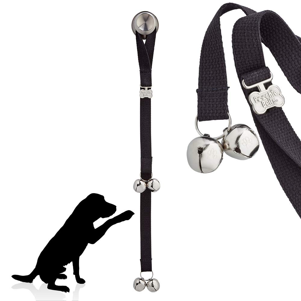 Poochiebells Original Handcrafted Dog Doorbell - Trusted By Trainers For 20+ Years, One Size Fits All Breeds, Durable And Thick Cotton Webbing, Made In Usa, Black