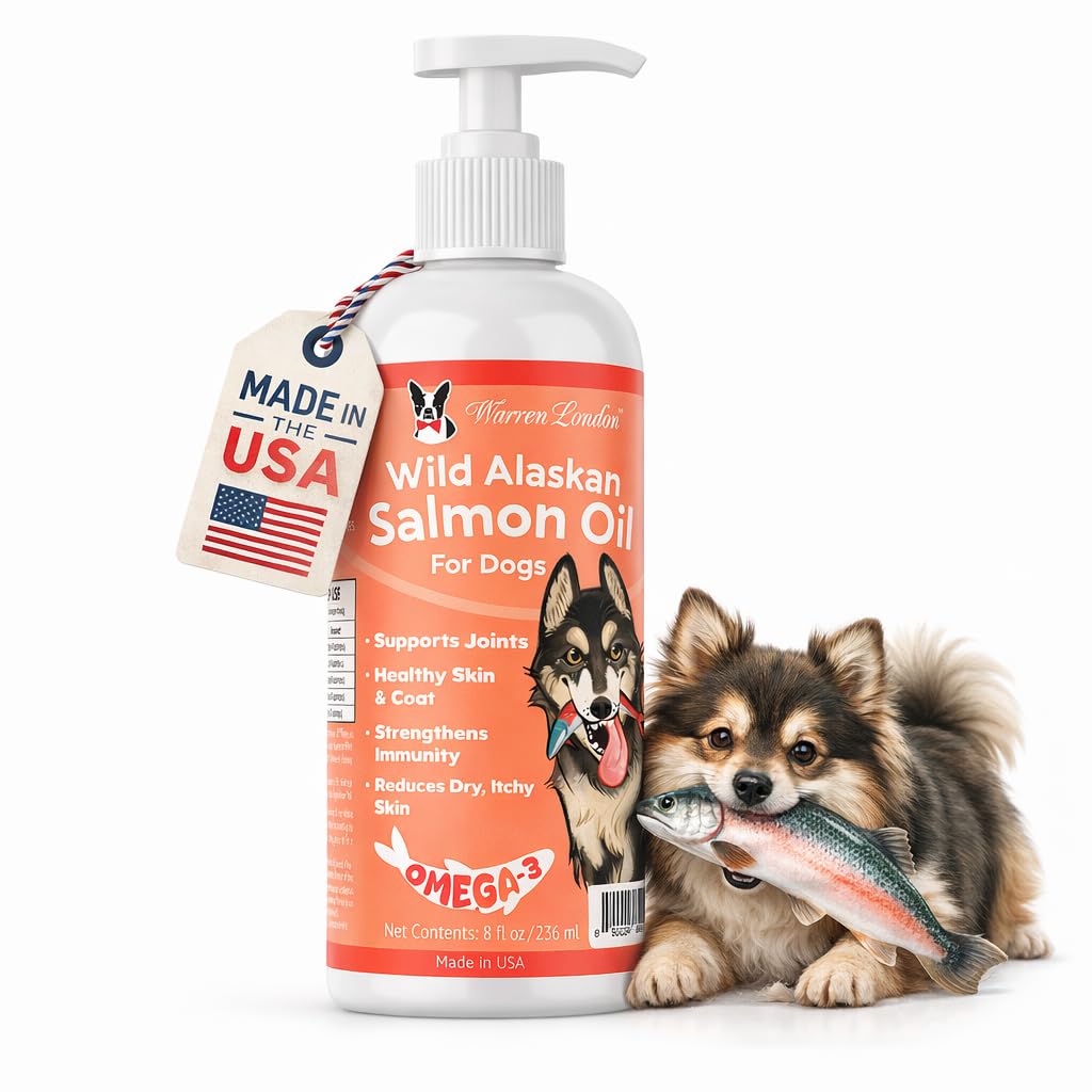 Warren London Wild Alaskan Salmon Oil for Dogs - Omega-3 Fish Oil Food Topper Pump with EPA & DHA for Skin & Coat, Shedding, Joi