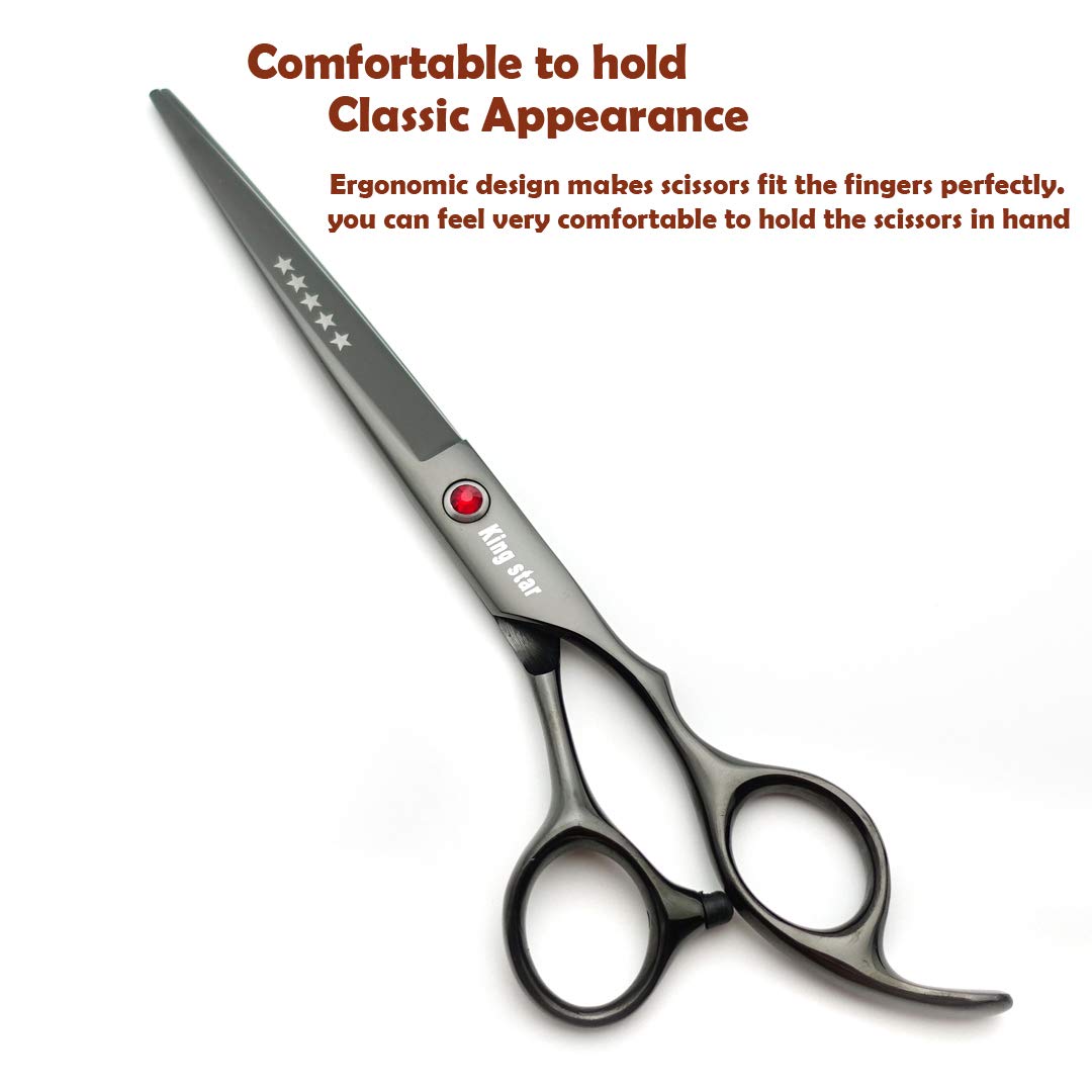 Kingstar 4pcs Pet Grooming Scissors Set - Titanium Black, Stainless Steel, Straight & Thinning & Curved, Model AM-A250