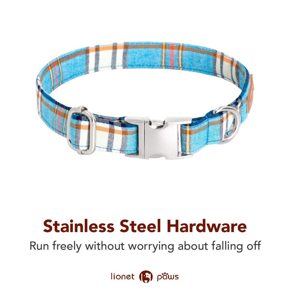 Lionet Paws Boy Dog Collar With Bowtie, Comfortable Adjustable Cute Blue Plaid Bow Tie Collar For Male Dogs Gift, Medium, Neck 1