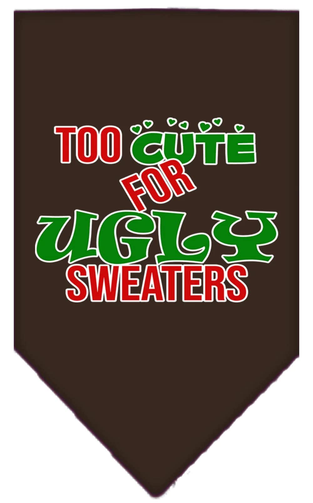 Christmas Pet and Dog Bandana Screen Printed, "Too Cute For Ugly Sweaters" Emerald Green Small