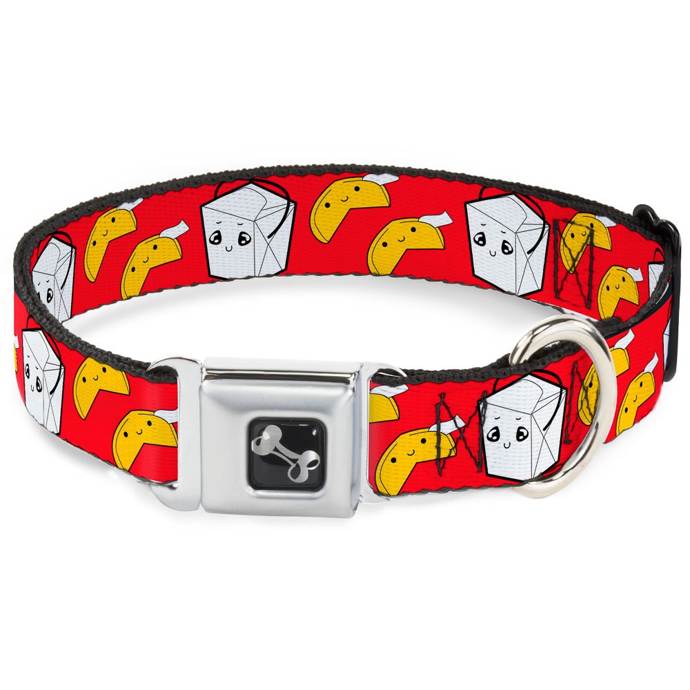 Dog Collar Seatbelt Buckle Take Out Fortune Cookies Red 15 to 26 Inches 1.0 Inch Wide