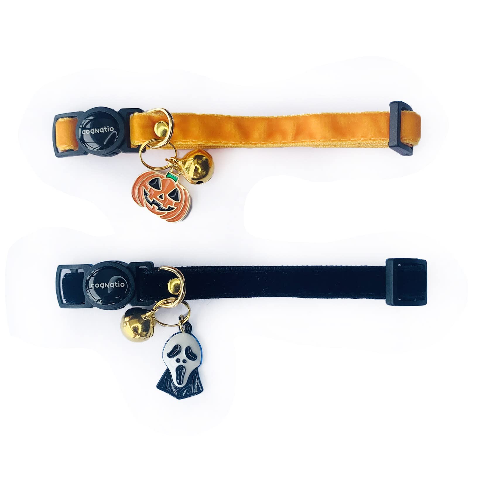 Cognatio Safety Quick Release Cat Collars,Double Velvet With Bell Available In A Range Colors,Perfect For Your Kitty, Adjustable 20-30 Cm (20-30Cm, Halloween Set)