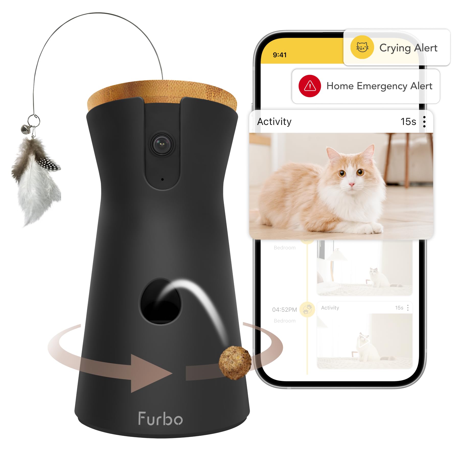 Furbo 360° Cat Camera + Nanny Bundle: Home Security & Cat Safety Alerts, Rotating Pet Treat Dispenser Camera With Speaker, Smart Home Indoor Cam W Phone App (Additional Subscription Required At Setup)