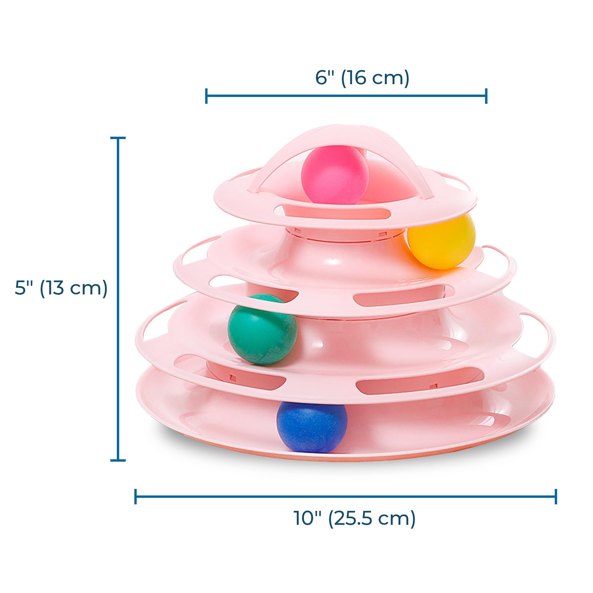 SunGrow Pink Cat Toys for Bored Indoor Adult Cats, 4-Tier Cat Toy Roller, Pet Puzzle Toy, Cat 4 Ball Track with Non-Slip Grip, I